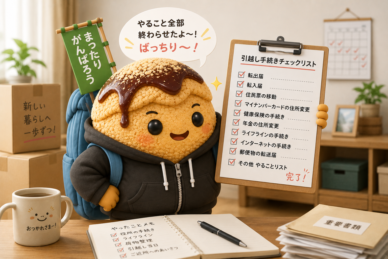 引越し手続きチェックリストを全部終わらせたキャラクター