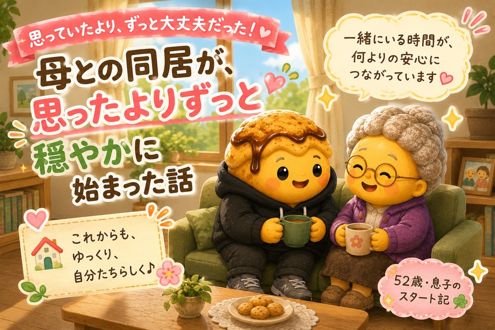 思っていたより穏やかに始まった同居を表すイラスト