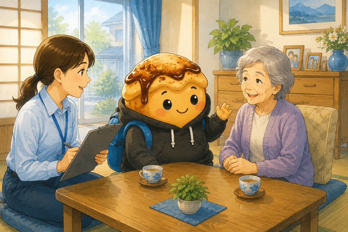 自宅での認定調査に家族が同席している様子