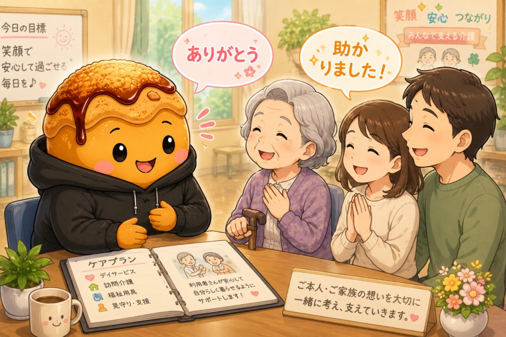 利用者の暮らし全体に寄り添うケアマネジャーのイメージイラスト